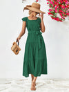 Explore More Collection - Tie Belt Ruffled Tiered Dress