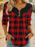 Explore More Collection - Plus Size Plaid Notched Buttoned Long Sleeve T-Shirt