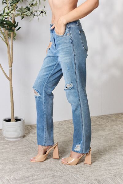 Explore More Collection - Judy Blue Full Size Distressed Raw Hem Straight Jeans