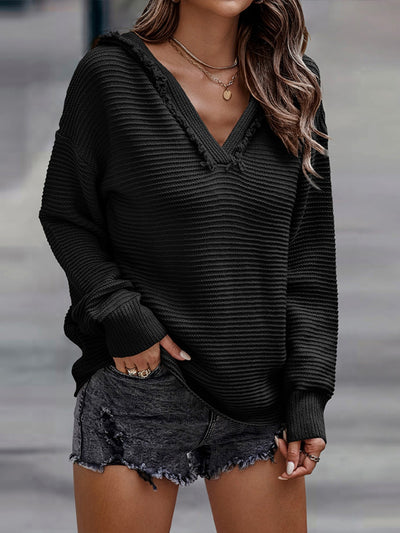 Explore More Collection - Horizontal Ribbing Hooded Sweater