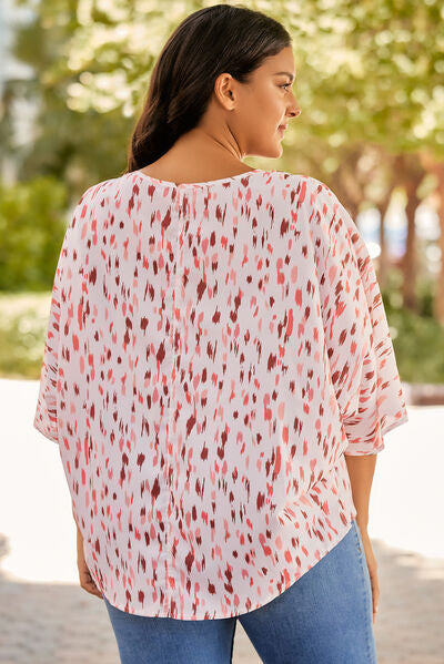 Explore More Collection - Plus Size Printed V-Neck Blouse