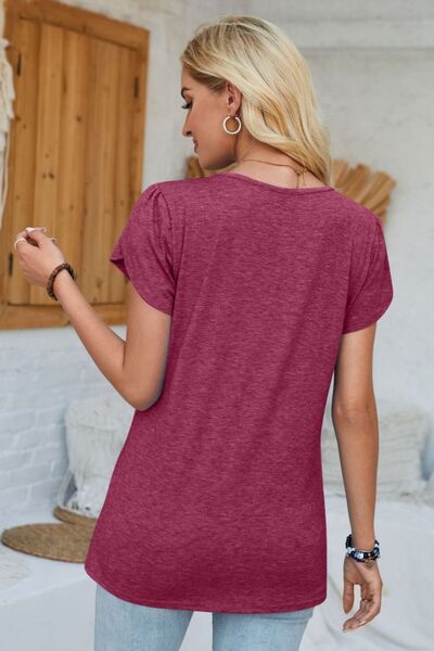 Explore More Collection - V-Neck Petal Sleeve T-Shirt