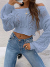 Explore More Collection - Openwork Off-Shoulder Long Sleeve Sweater