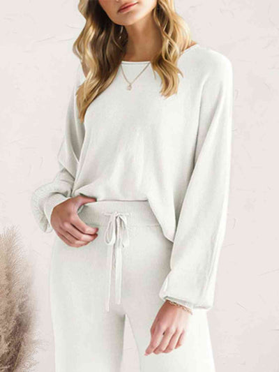 Explore More Collection - Long Sleeve Lounge Top and Drawstring Pants Set