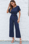 Explore More Collection - Polka Dot Round Neck Cutout Jumpsuit