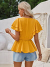 Explore More Collection - Ruffled V-Neck Peplum Blouse