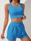 Explore More Collection - Scoop Neck Wide Strap Top and Drawstring Shorts Set