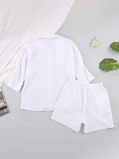 Explore More  Collection - Texture Button Up Shirt and Shorts Set