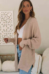 Explore More Collection - Open Front Slit Long Sleeve Cardigan