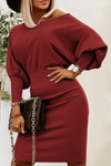 Explore More Collection - Ruched Lantern Sleeve Dress