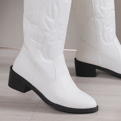 Explore More Collection - PU Leather Point Toe Block Heel Boots