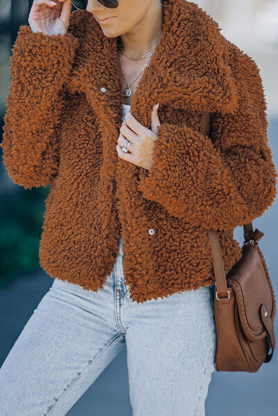 Explore More Collection - Fuzzy Snap Down Long Sleeve Jacket