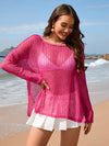 Explore More Collection - Openwork Slit Boat Neck Long Sleeve Cover-Up