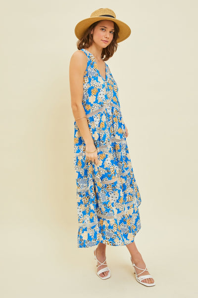 Explore More Collection - HEYSON Full Size Printed Crochet Trim Maxi Dress