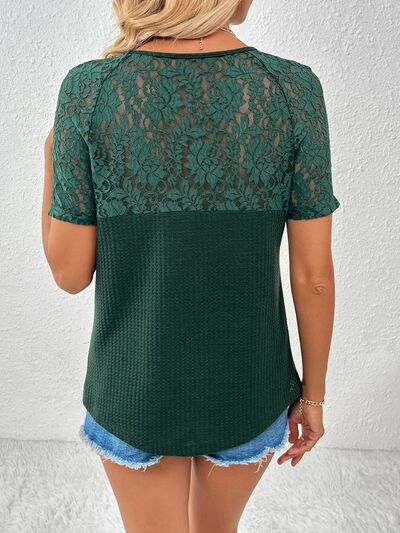 Explore More Collection - Lace Detail V-Neck Short Sleeve T-Shirt