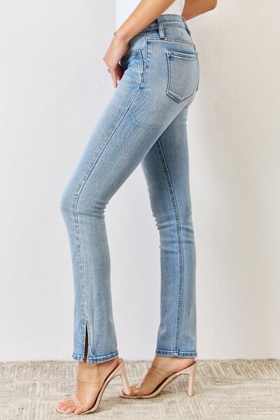 Explore More Collection - Kancan Full Size Mid Rise Y2K Slit Bootcut Jeans