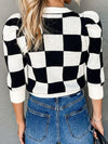 Explore More Collection - Plaid Round Neck Three-Quarter Sleeve Sweater