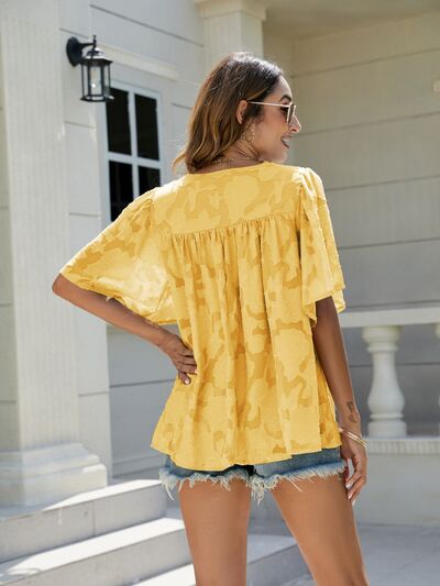 Explore More Collection - Frill V-Neck Half Sleeve Blouse