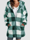 Explore More Collection - Plaid Zip Up Hooded Jacket with Pockets