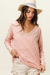 Explore More Collection - BiBi Exposed Seam V-Neck Long Sleeve T-Shirt