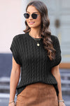 Explore More Collection - Cable-Knit Round Neck Cap Sleeve Sweater