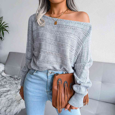 Explore More Collection - Boat Neck Dolman Sleeve Ribbed Trim Sweater