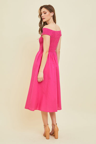 Explore More Collection - HEYSON Off-Shoulder Smocked Midi Dress