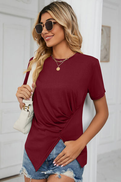 Explore More Collection - Ruched Round Neck Short Sleeve T-Shirt