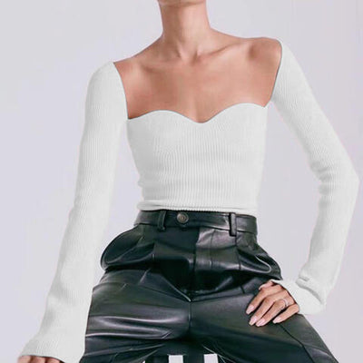 Explore More Collection - Sweetheart Neck Long Sleeve Knit Top
