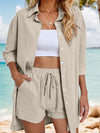 Explore More Collection - Pocketed Button Up Shirt and Drawstring Shorts Set