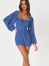 Explore More Collection - Tie Back Smocked Balloon Sleeve Romper