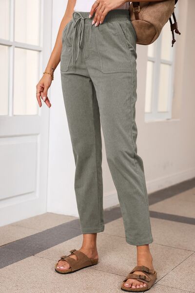 Explore More Collection - Drawstring Straight Pants with Pockets