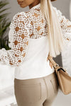 Explore More Collection - Hollowed Floral Lace Spliced Long Sleeve Blouse